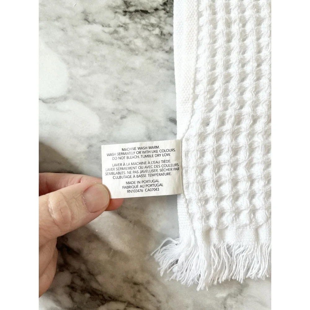 Bianca Cotton Waffle Knit Hand Towel 100% Cotton White 26 X 16.5 Luxury Portugal